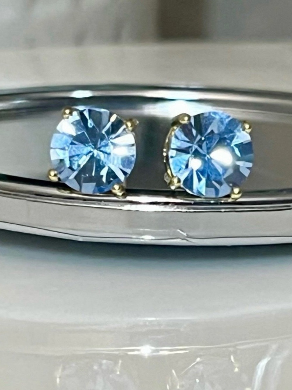 Park Lane Light Blue Round CZ Stud Earrings NWT